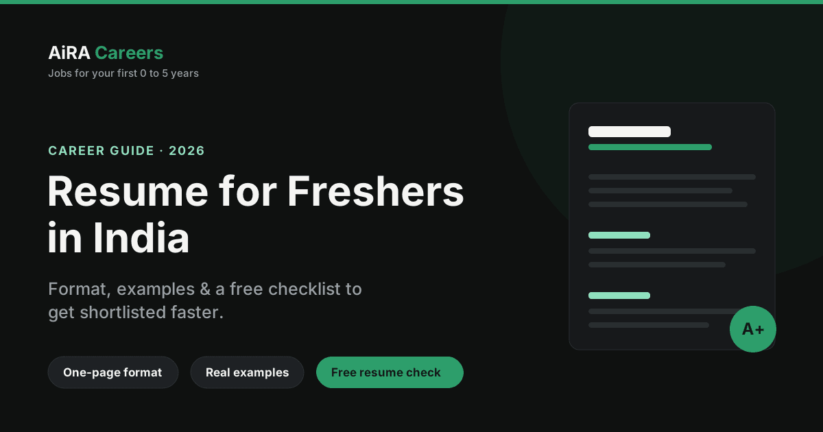 Cover for AiRA Careers guide: Resume for Freshers in India, format, examples and free checklist, 2026